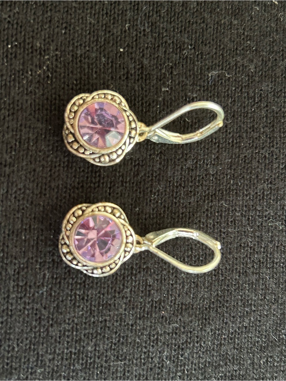 Napier Purple Rhinestone Silver Tone Drop Earrings Signed